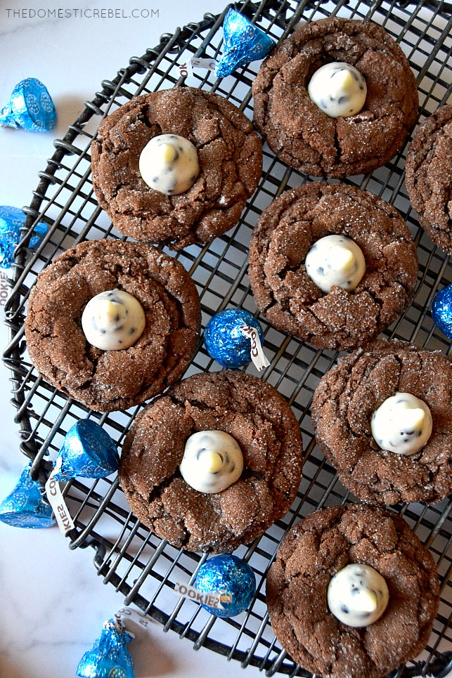 Chocolate Cookies & Cream Blossoms arranged on a black wire rack